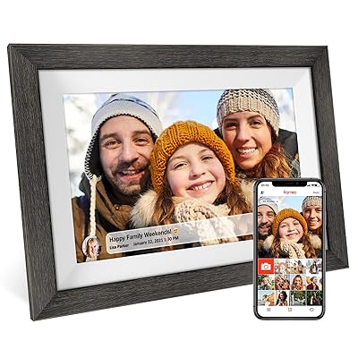 Frameo 10.1 inch Digital Picture Frame WiFi Smart Digital Photo Frame Wood IPS HD 1280 * 800 1080P Touch Screen Auto-Rotate Easy Setup to use Free Share Photos and Videos Gift for mon Father Women