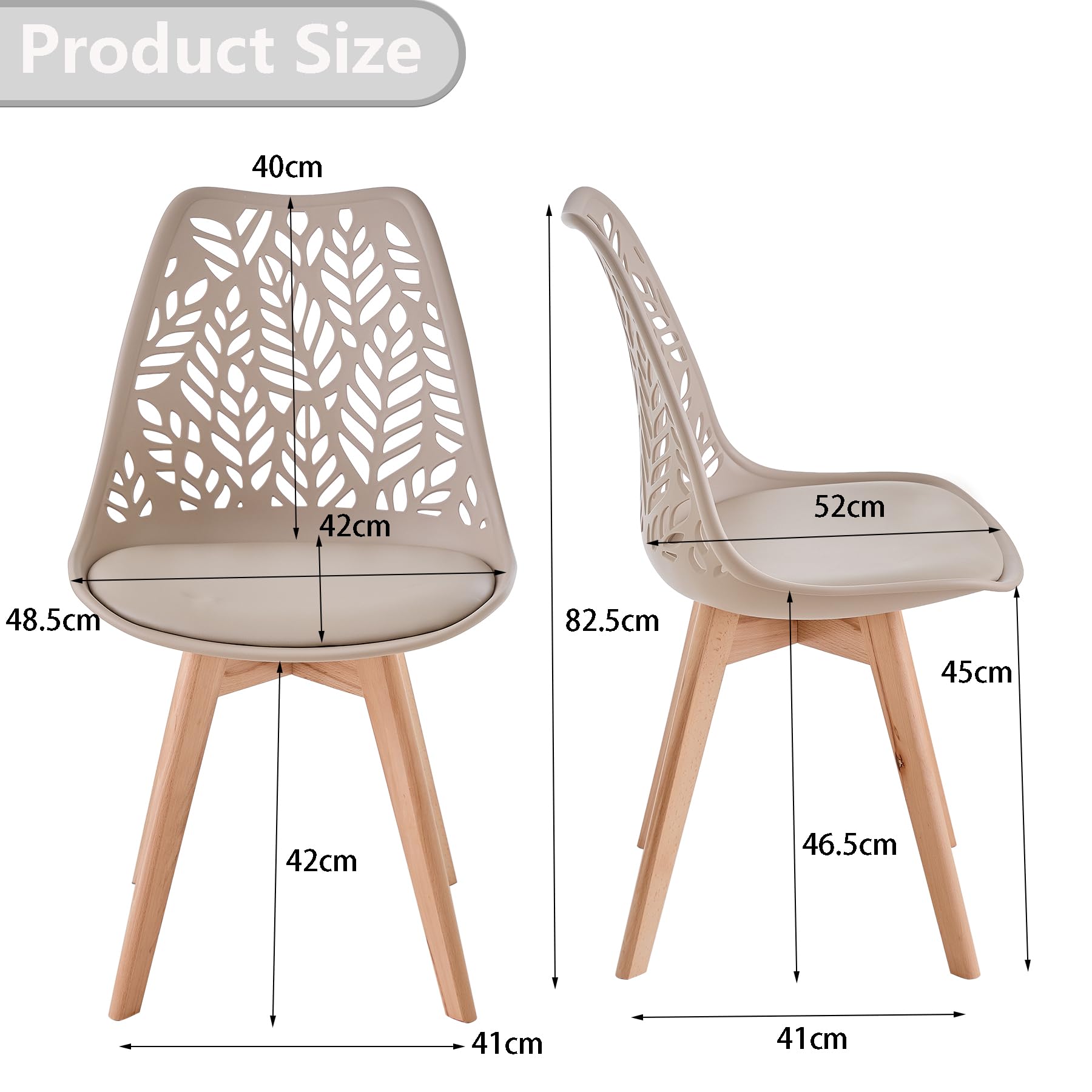 Juego de 8 sillas de Comedor Estilo nórdico, sillas de Cocina Modernas con Patas de Madera Maciza,Respaldo Abierto y tapizado en Piel sintética para comedores, cocinas,Caqui