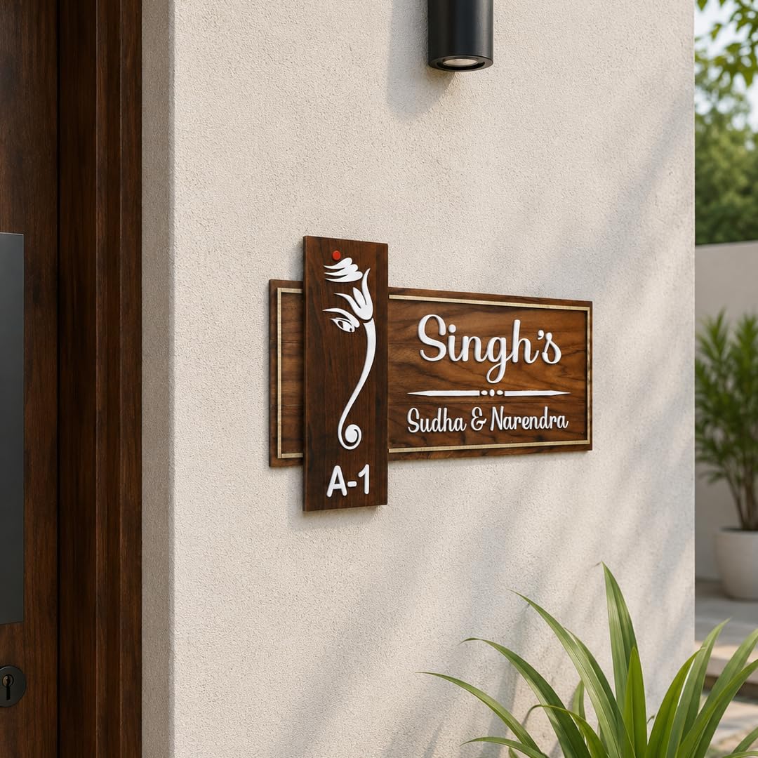 Name Plate for Home Entrance Outdoor | Customized Teak Wood Name Plate for House with Premium 3D Acrylic Letters | Personalized House Name Plate Outdoor | Name Board for Home Entrance Wall Decor | 15 x 7 Inch (Lord Ganesh)-image-7