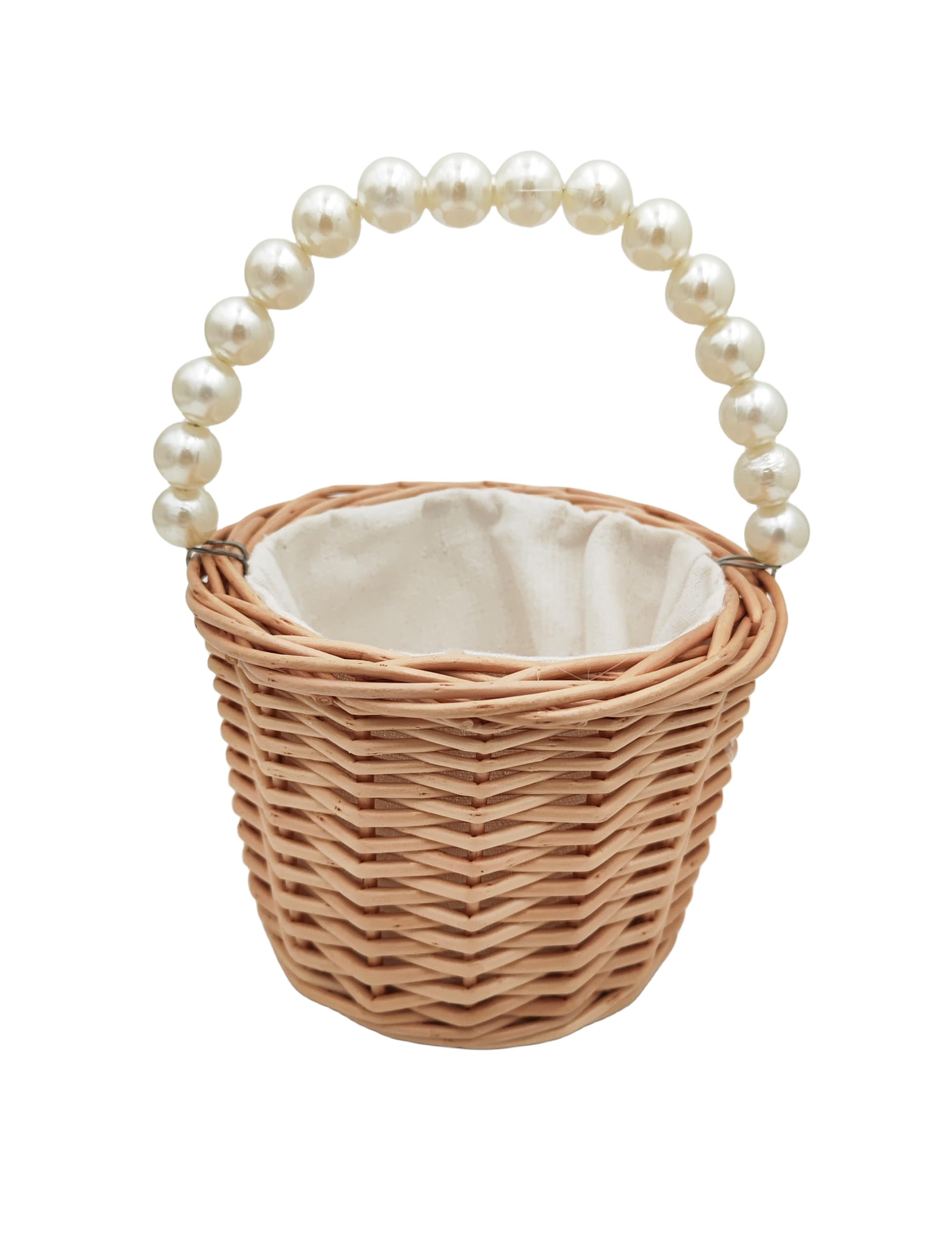 Rustikaler Rattan-Körbe für Hochzeit, Blumenmädchen, geflochtener Rattan-Aufbewahrungskorb mit Perlengriffen, gewebter Eier, Süßigkeitenkorb für Hochzeit, Zuhause, Garten, Dekoration (A)