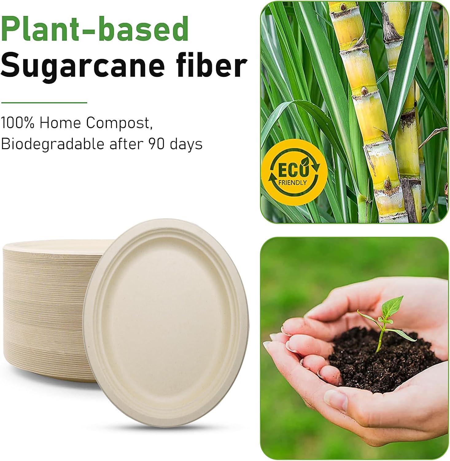 120 Pack 100% Compostable Oval Paper Plates 12 Inch,Bulk Heavy Duty Disposable Plates,Eco-Friendly Sugarcane Dinner Plates for BBQ, Party, Gathering, and Picnic