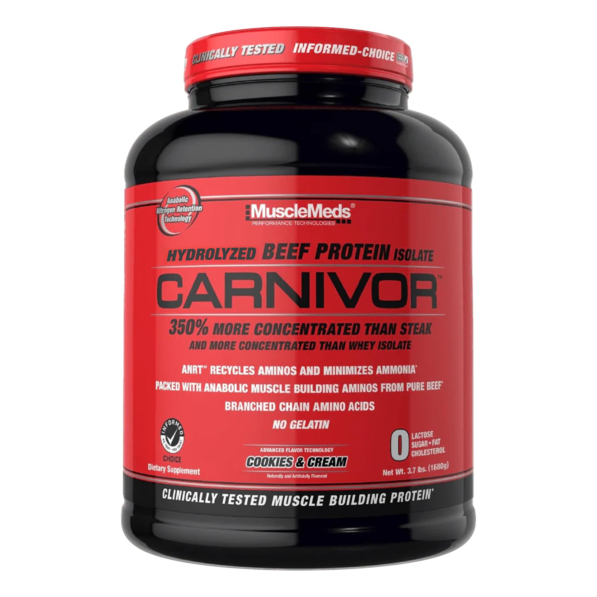 MuscleMeds Carnivor Beef Protein Isolate Powder, Cookies & Cream, 56 Servings, 1820 Gram, 64.1986 Ounce, 4 Pound