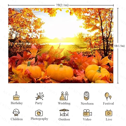 Miniatura 2 de 7x5ft Pumpkin Background Autumn Maple Forest Photography Backdrop for Harvest Party Banner Decor Portrait Photobooth Studio Props KUBYC564