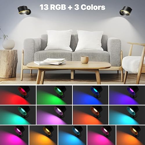 Miniatura 2 de Calaytaly Luces LED de pared, luz de lectura montada en la pared, luces de pared recargables, luces inalámbricas, apliques de pared LED con control