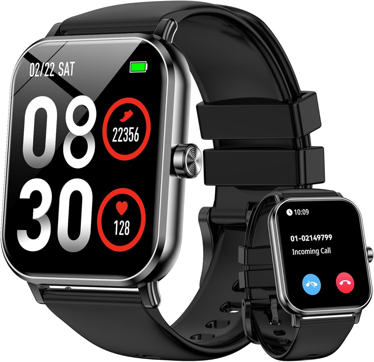 Smart Watch for Men Women, 1.85" HD Fitness Tracker with Bluetooth Calls, 5 ATM Waterproof, 130+ Sport Modes, 24/7 Heart Rate/Sleep Monitor, Pedometer, Calories, Smartwatch for Android iOS (Black)