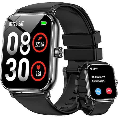 Smart Watch for Men Women, 1.85" HD Fitness Tracker with Bluetooth Calls, 5 ATM Waterproof, 130+ Sport Modes, 24/7 Heart Rate/Sleep Monitor, Pedometer, Calories, Smartwatch for Android iOS (Black)