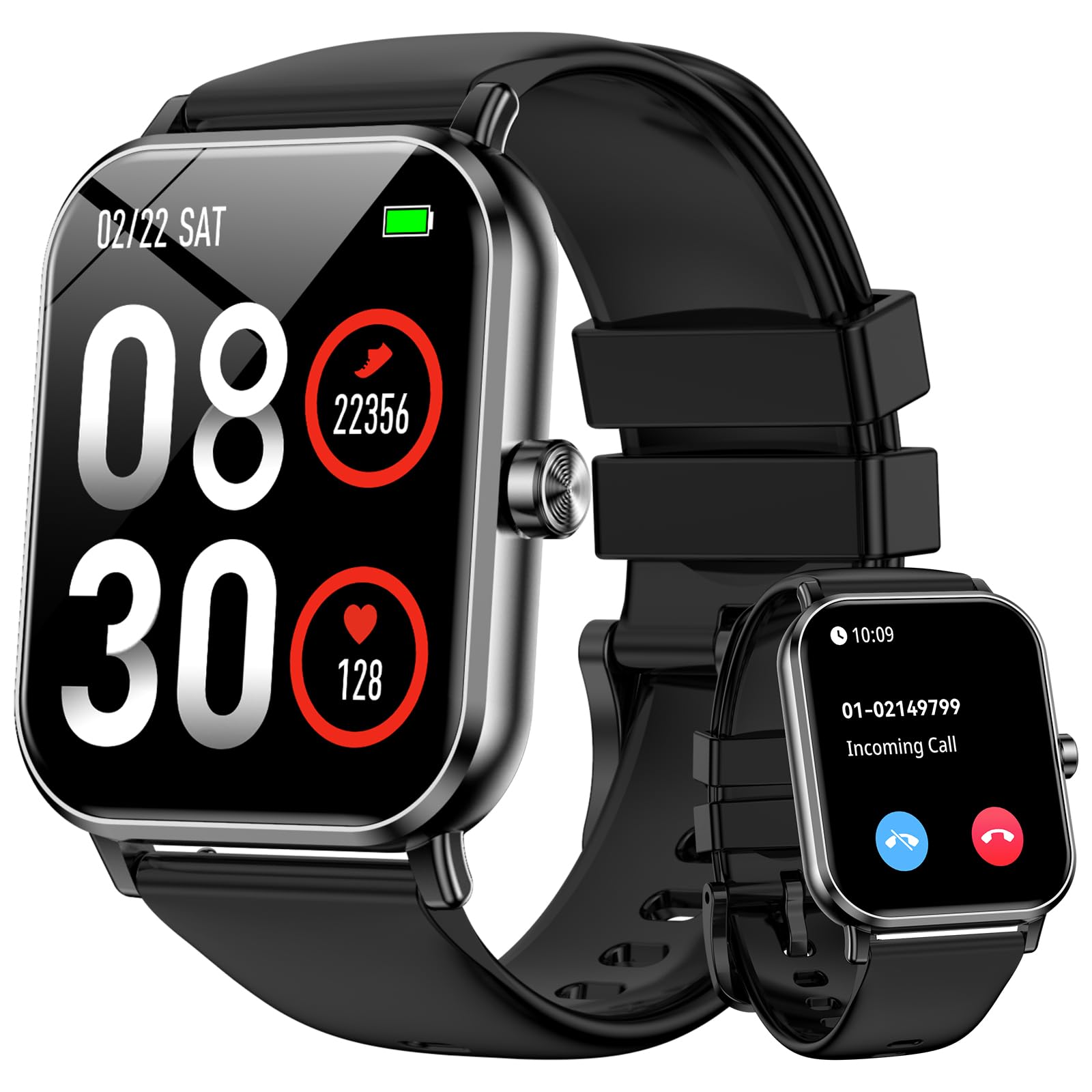 Smart Watch for Men Women, 1.85" HD Fitness Tracker with Bluetooth Calls, 5 ATM Waterproof, 130+ Sport Modes, 24/7 Heart Rate/Sleep Monitor, Pedometer, Calories, Smartwatch for Android iOS (Black)