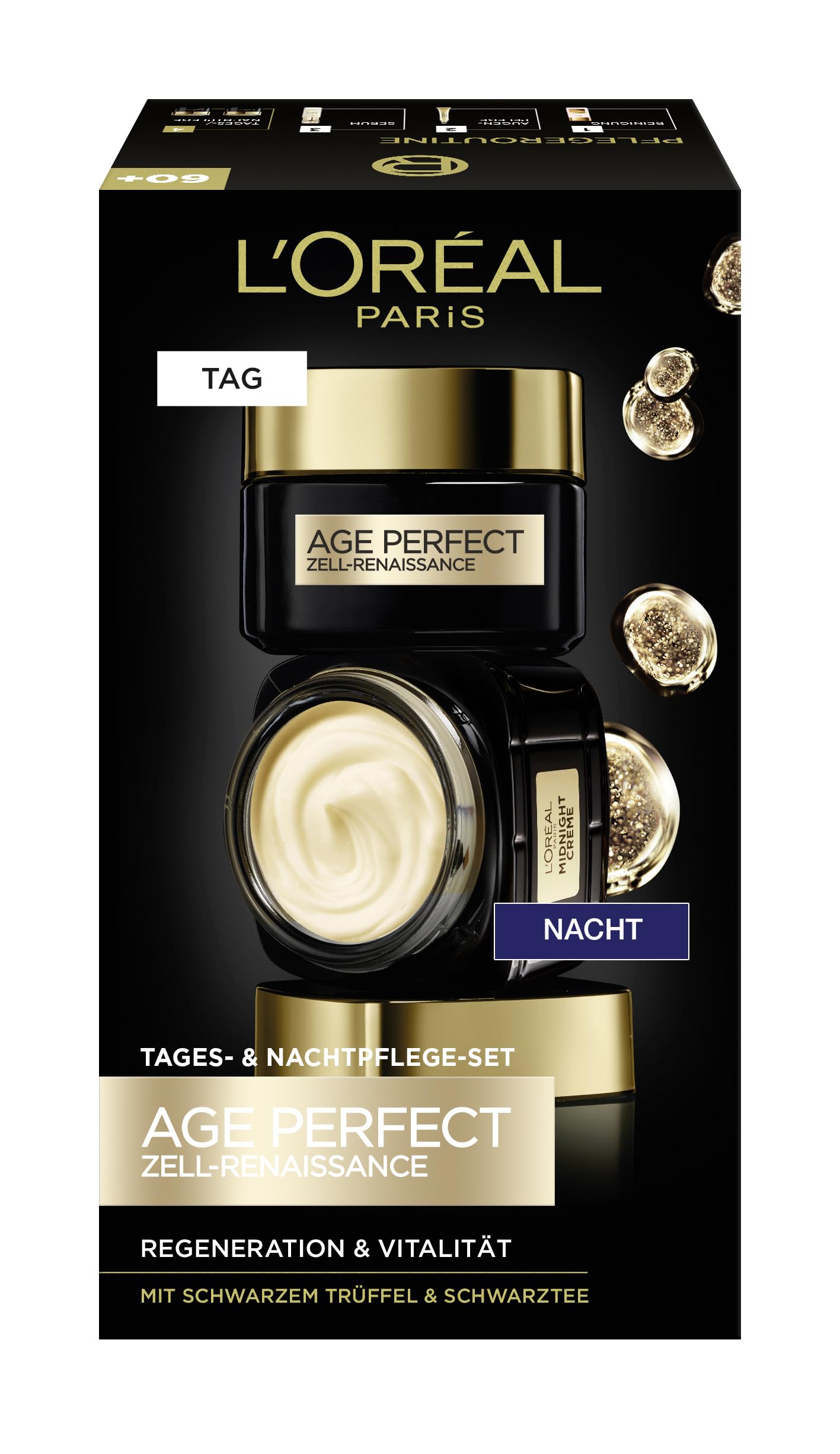 L'Oréal Paris Gesichtspflege Set, Anti-Aging Tagespflege und Nachtpflege zur Förderung der Zellregeneration, Mit Antioxidantien Formel und Vitamin E, Age Perfect Zell Renaissance, 2 x 50 ml