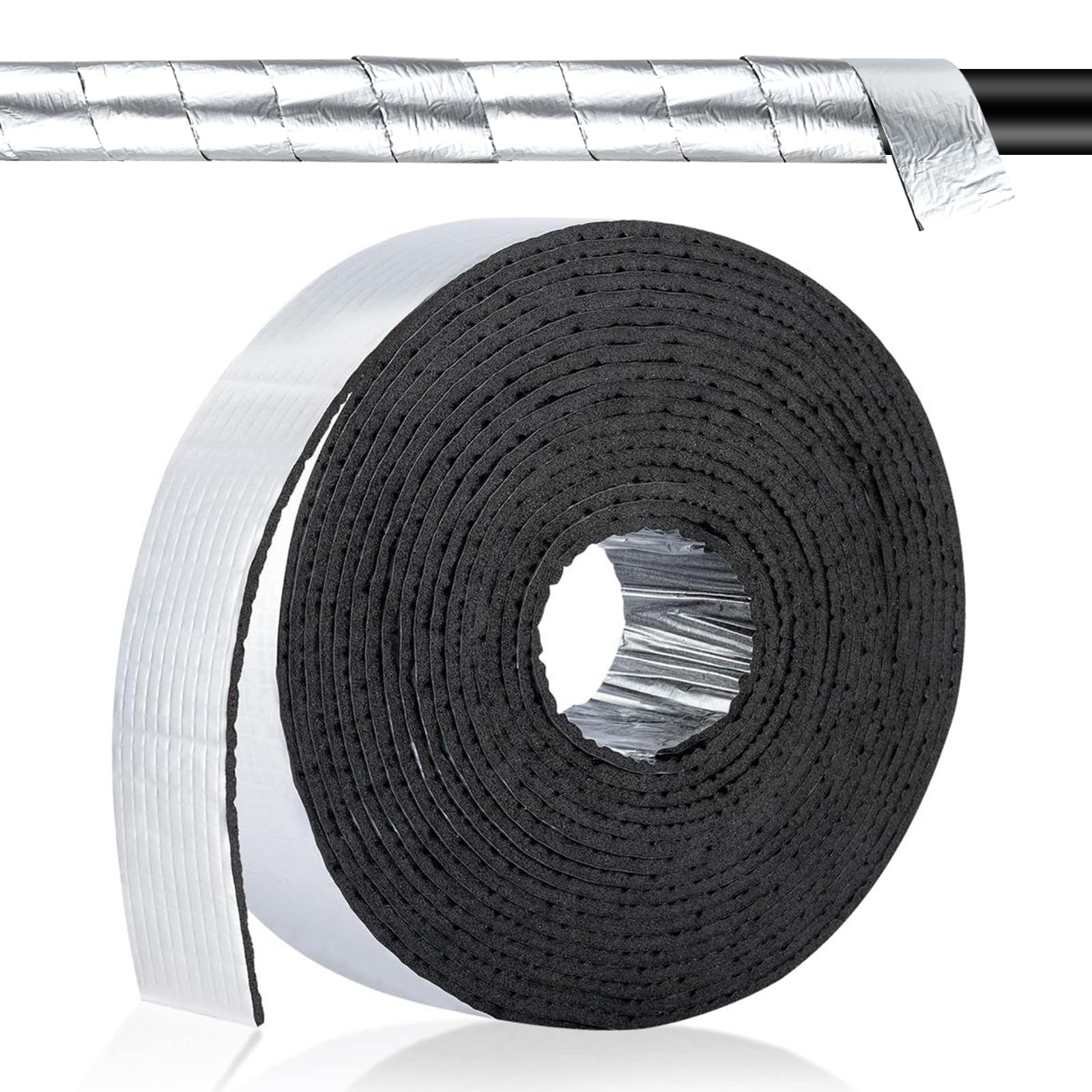Supkiir Pipe Insulation Wrap, 2.5" Wide X 32.8 Ft Foam and Foil Pipe Insulation Tape, Outdoor Self Adhesive Insulation Foam Tube for Winter Freeze Protection Cold Hot Water Pipes Reduce Heat Loss