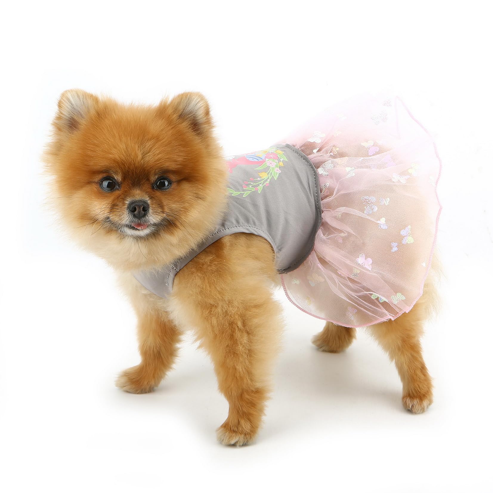 SMALLLEE_LUCKY_STORE Easter Dog Dress for Extra Small Dog Tulle Puppy Female Skirt Holiday Outfit Stretchable Pet Clothes with Bunny Egg Print Cats Costume, Gray, L
