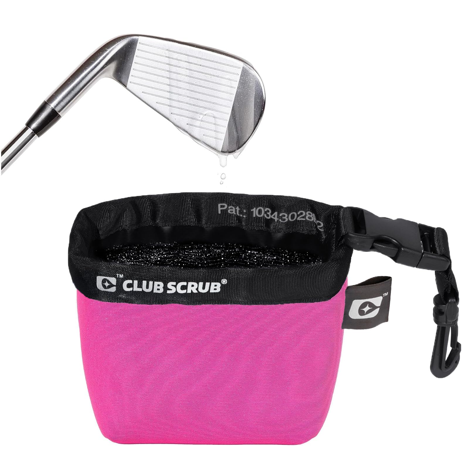 Club Scrub Rose Golf Club And Golf Ball Cleaning Bag, Waterproof Clean Face Technology Liner, Perfectly Dry Neoprene Exterior, Detachable Clip, Machine Washable, Cleans Club Grooves, Pink