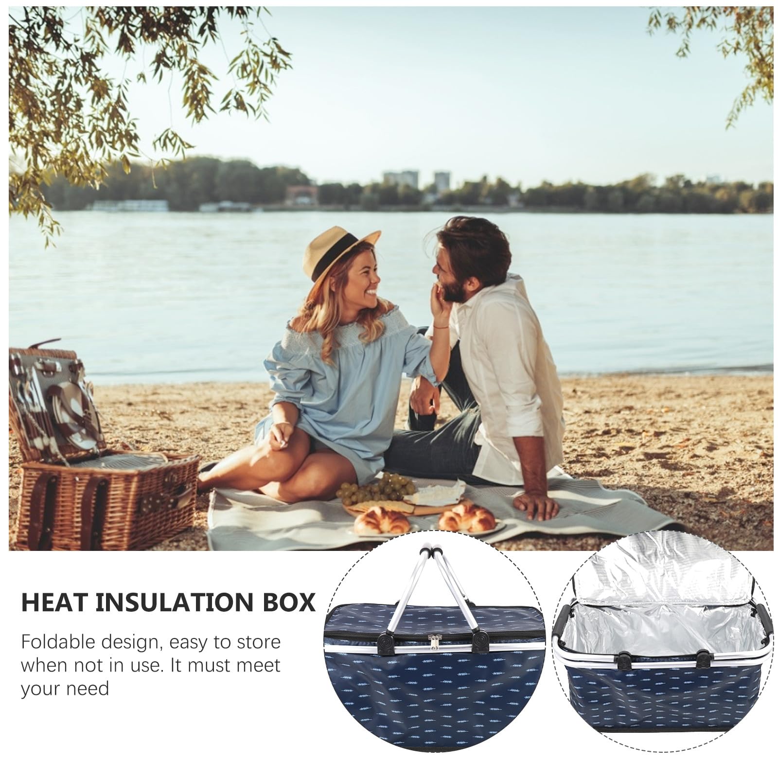 FOMIYES Paquet Isotherme 30l Portable pour Repas à Emporter, Grand Paquet de Pique-niques Bleu Motif Plume, Maintien Chaud Frais, Glaciere Souple pour Livraison et Usage Extérieur