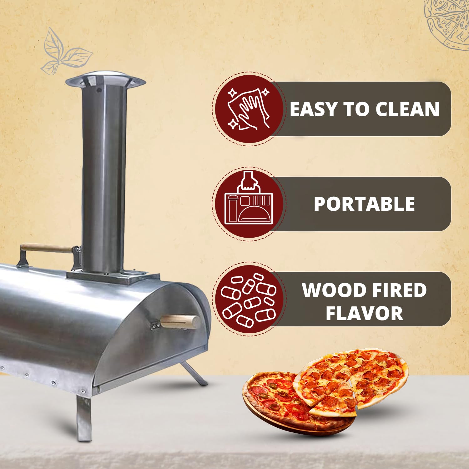 Horno de pizza de pellets para exteriores, original Pellethead PoBoy, horno portátil de leña con pala de pizza, soplador, kit de accesorios de piedra de 33 cm