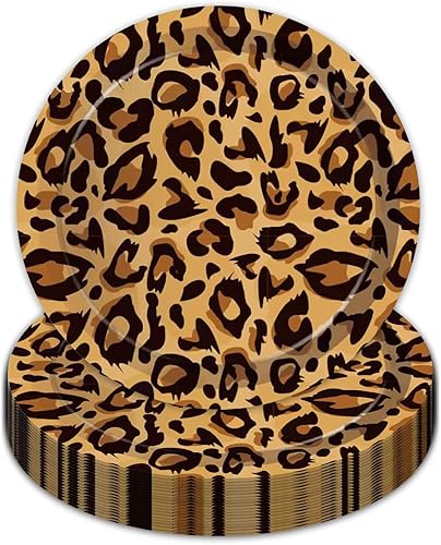50 platos con estampado de leopardo, platos de papel de leopardo de 9 pulgadas, suministros de fiesta de safari en la selva, platos con estampado de