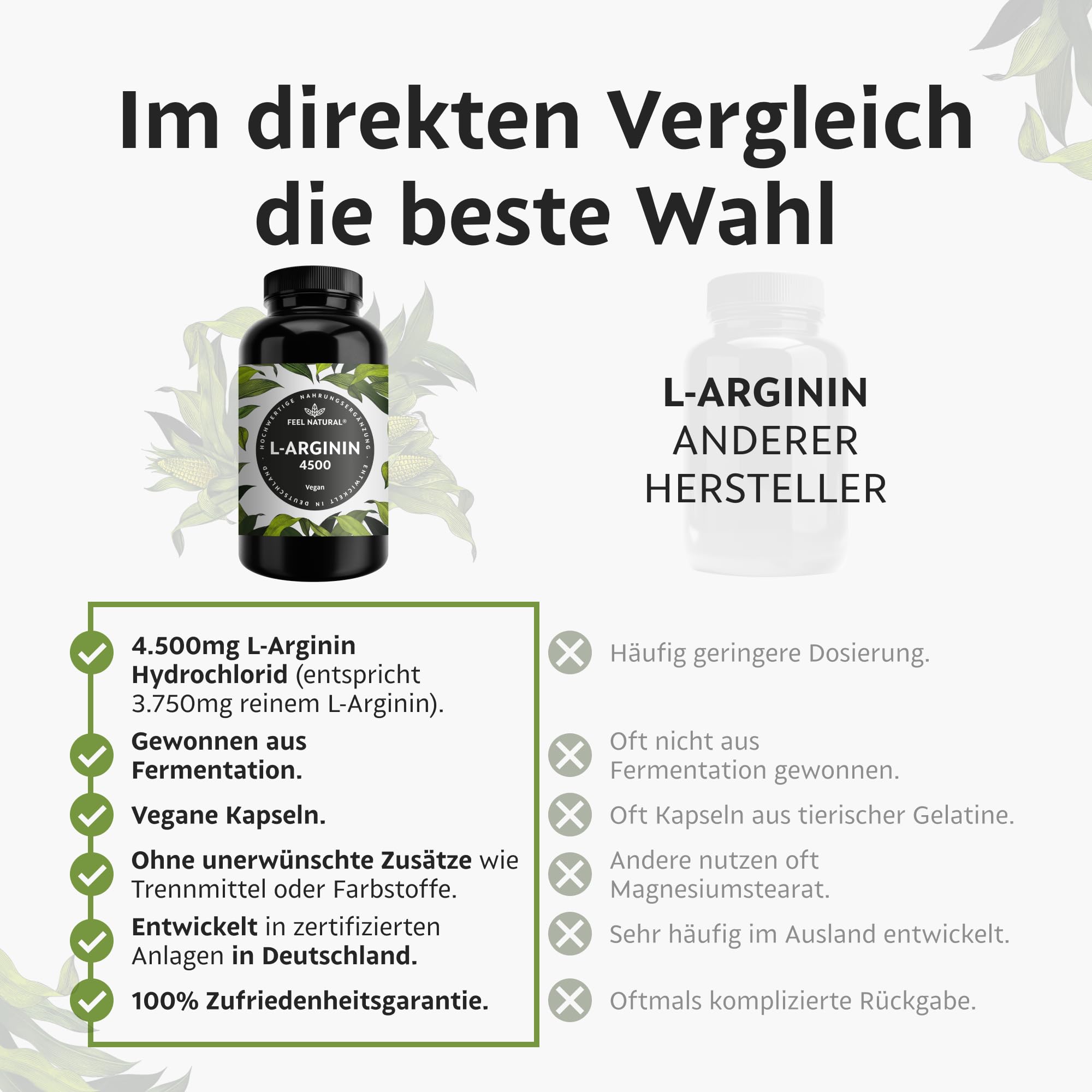 L-Arginin - 365 vegane Kapseln - 4500mg pflanzliches L Arginin HCL aus Fermentation (davon 3750mg pur) je Tagesdosis - Hochdosiert, ohne Zusätze, laborgeprüft, in Deutschland produziert