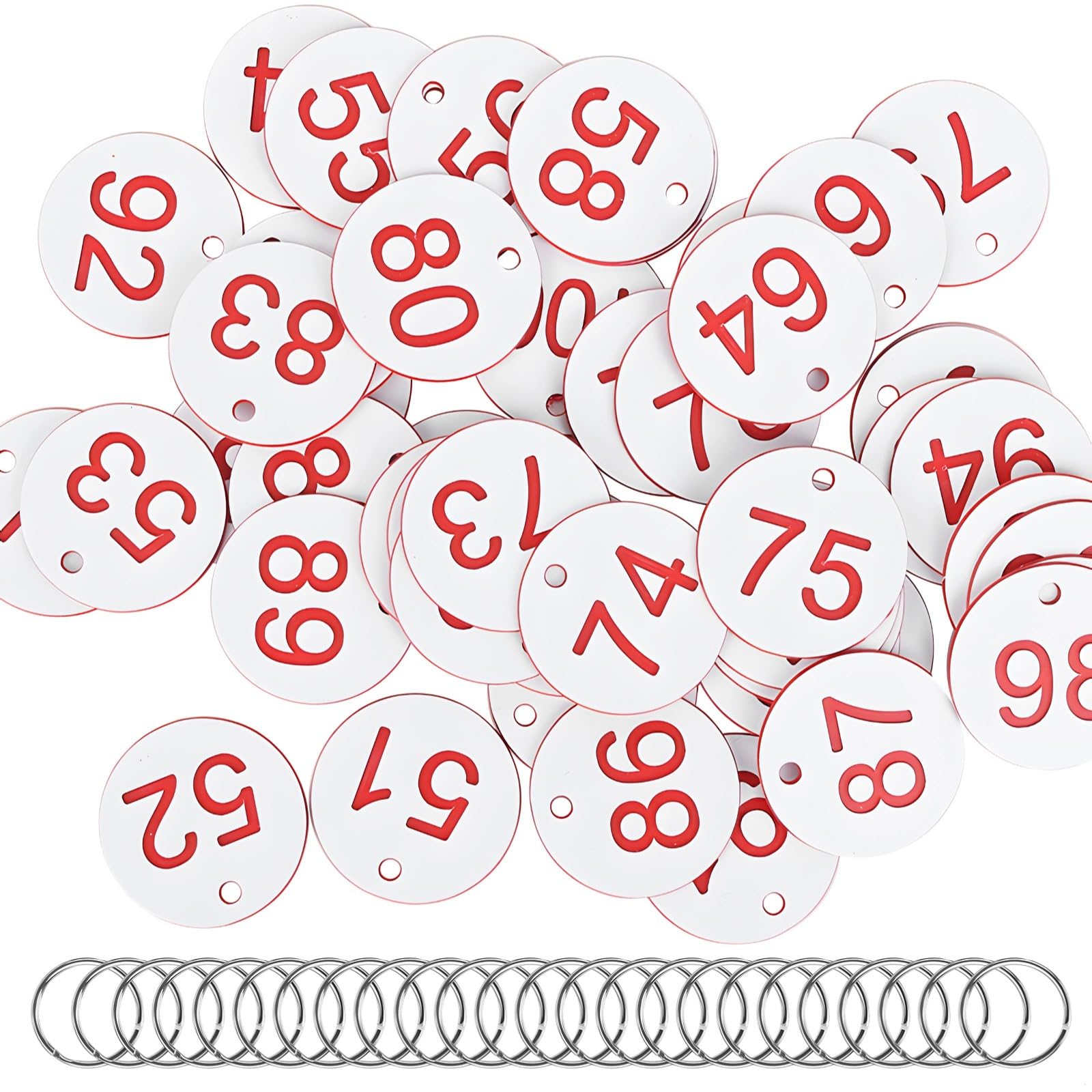 100 Plastic Number Tags with Metal Rings, Waterproof Id Tags for Locker Room, Spa, Restaurant, Sauna