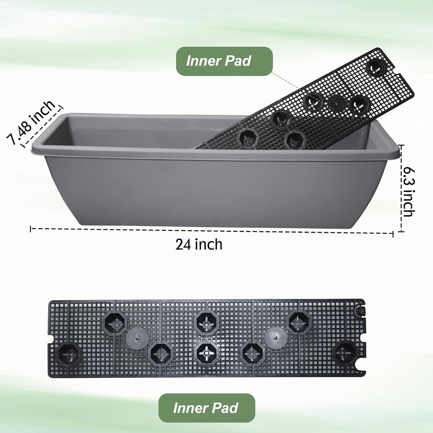 6 Pcs 24 inch Window Box Planter, Large Rectangular Flower Planter Boxes with Shelf Insert Plastic for Indoor and Outdoor Garden, Balcony Home Decor (6, 24 inch)