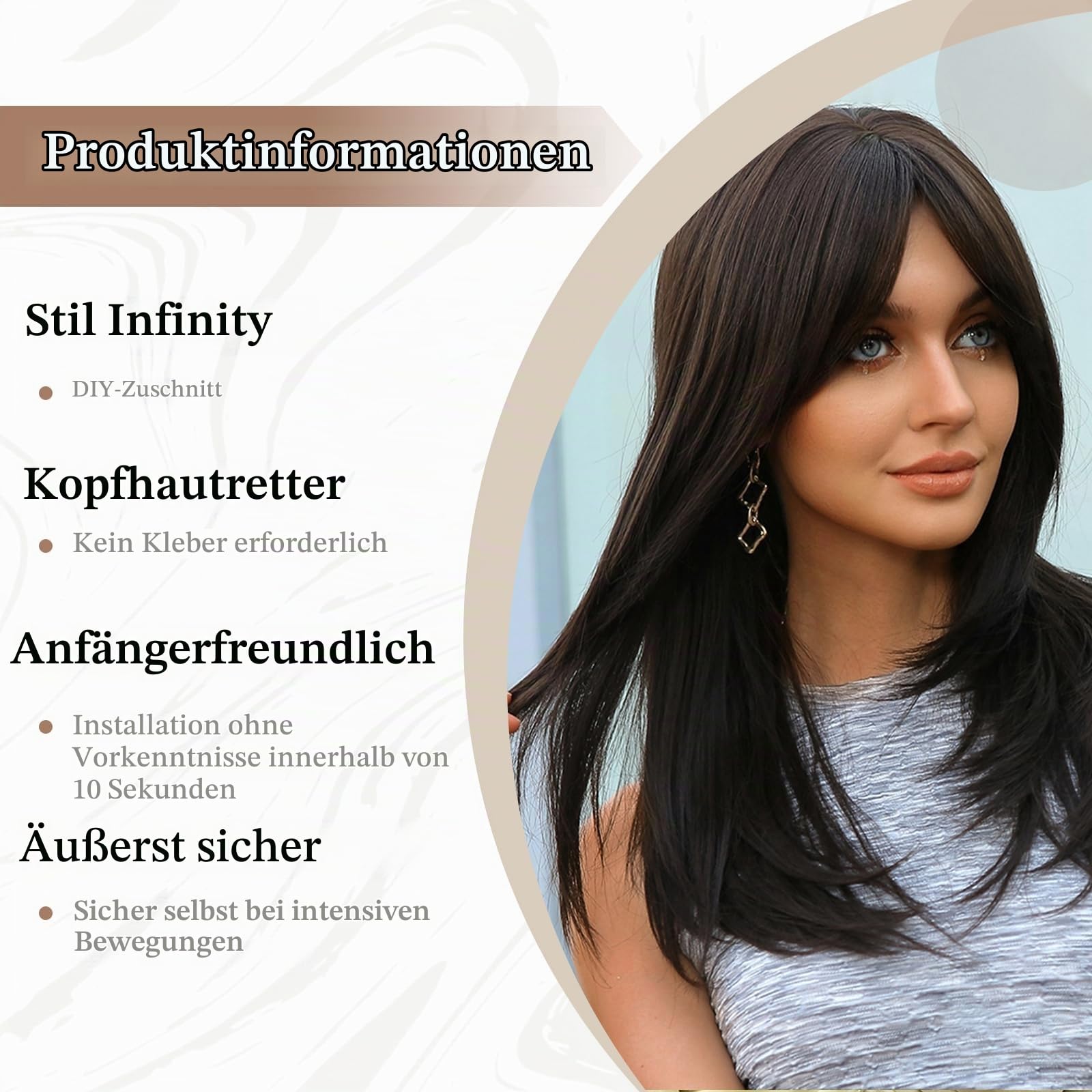 Allbell Lange Schichten dunkelbraune Perücken mit Vorhang Bangs Hitzebeständige natürliche Syntehtic Perücken für Frauen