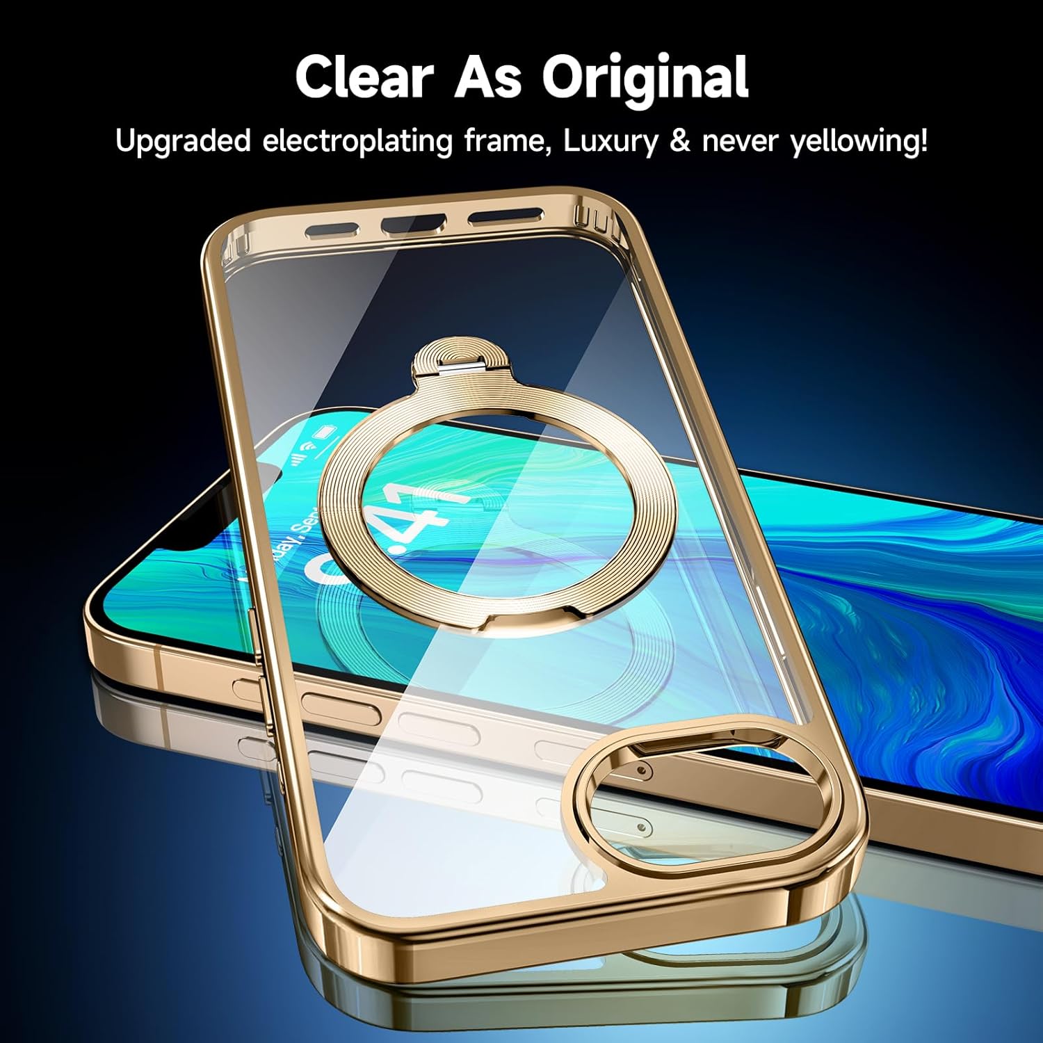 [Tri-Shield Protection] for iPhone 16e Case with 360° Spin Stand Compatible with MagSafe [Magnetic CD Ring] [Screen & Camera Lens Protector] Shockproof Plating Never-Yellowing, Gold-6.1" - Image 4