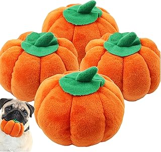 BAMY 4 Pcs Pumpkin Dog Chew Toys Pet Squeaky Toy Halloween Plush Cat Playing Toys Teeth Grinding Pet Training Toy for Dog Cat Relief Decompression (Pumpkin)