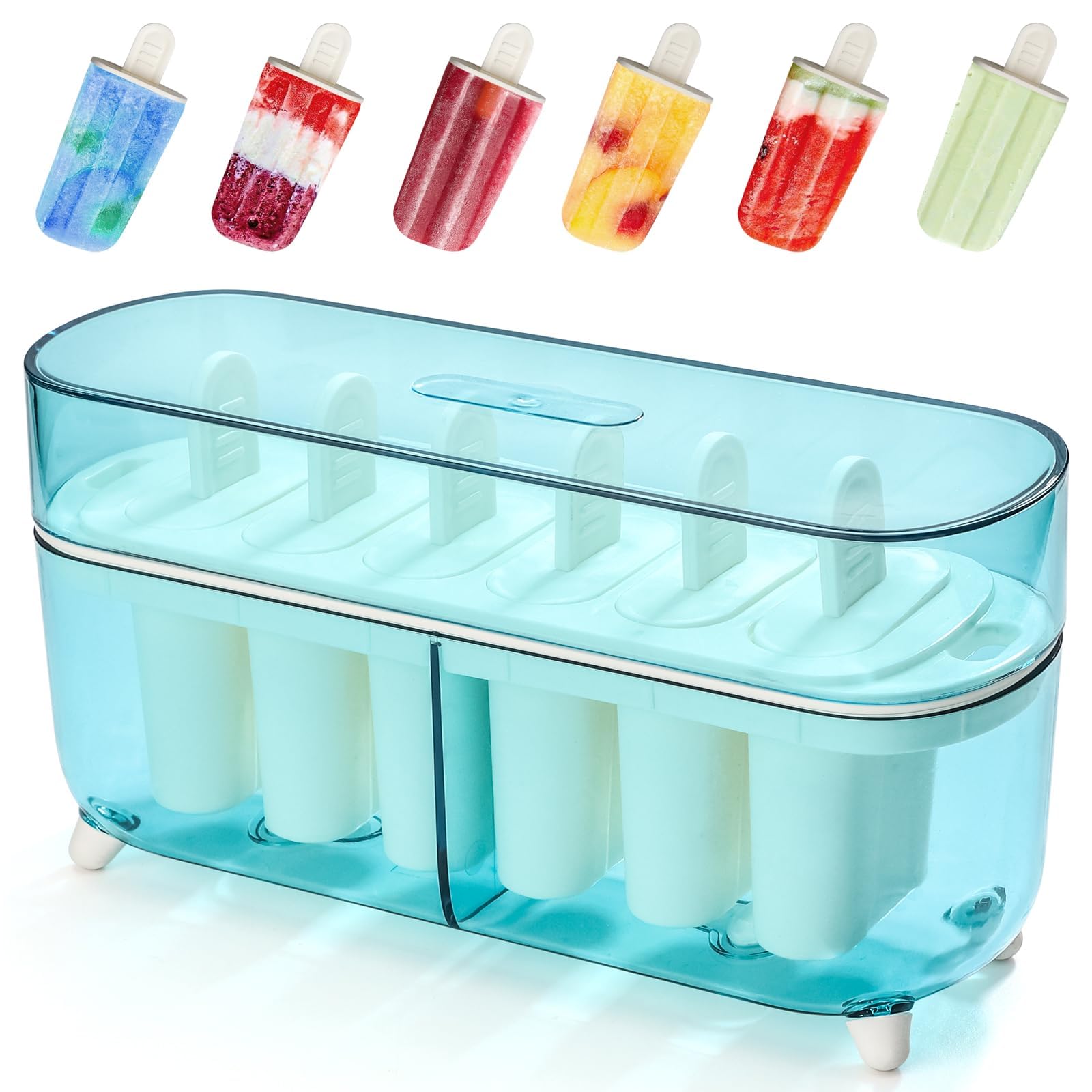 AzoneeIce Pop Mold, Reusable Ice Pop Mold, Homemade Popsicle Mold, 6 Easy Release Popsicle Mold, BPA-Free, Dishwasher-Safe