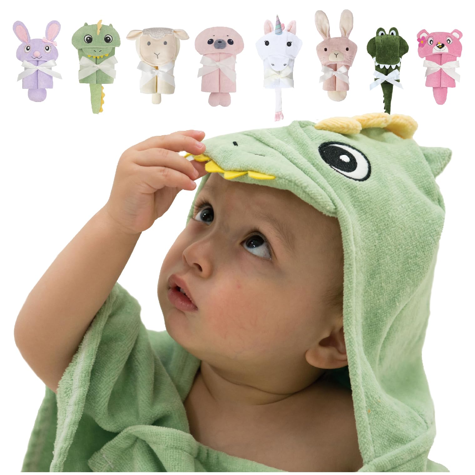 DEIGO Animal Hooded Towel for Newborn to Toddler - Baby Must Haves - Ideal Registry for Baby Boy and Girl Gifts - Dino, YL Green, 23.6 Inch×32.3 Inch