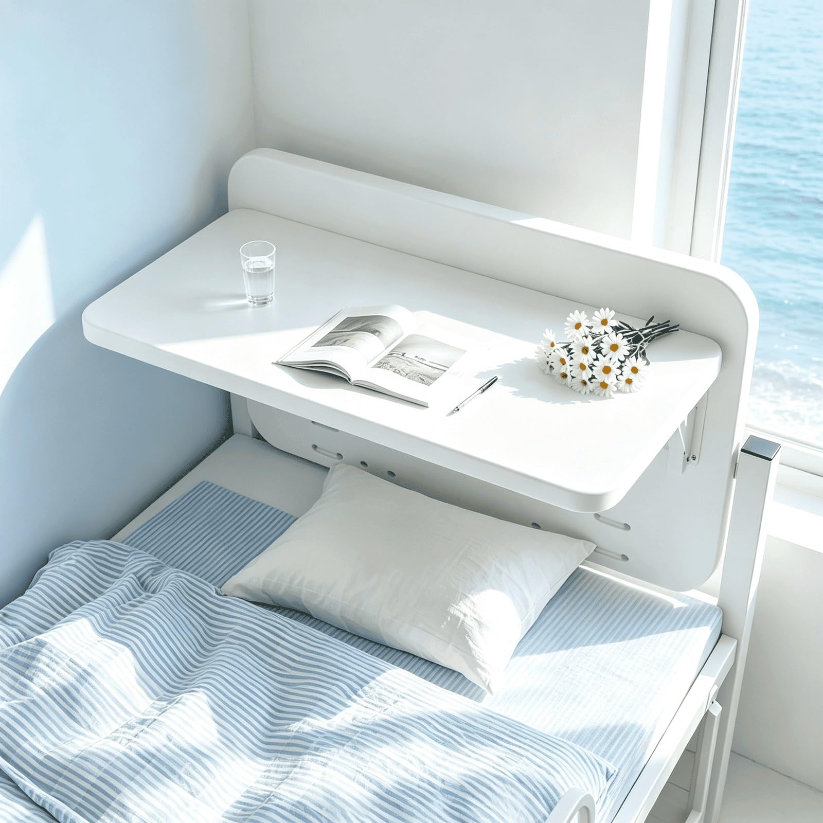 Kumamart White Bunk Bed Hanging Desk Shelf Waterproof Board