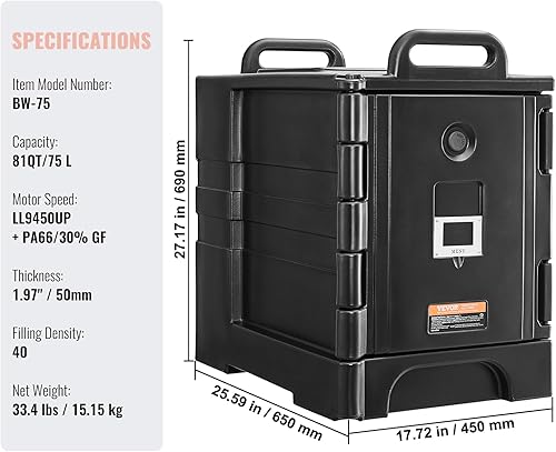 Miniatura 7 de VEVOR Transportador de bandejas de alimentos aislado, caja caliente de 81 cuartos de galón para catering, portador de cajas de alimentos con