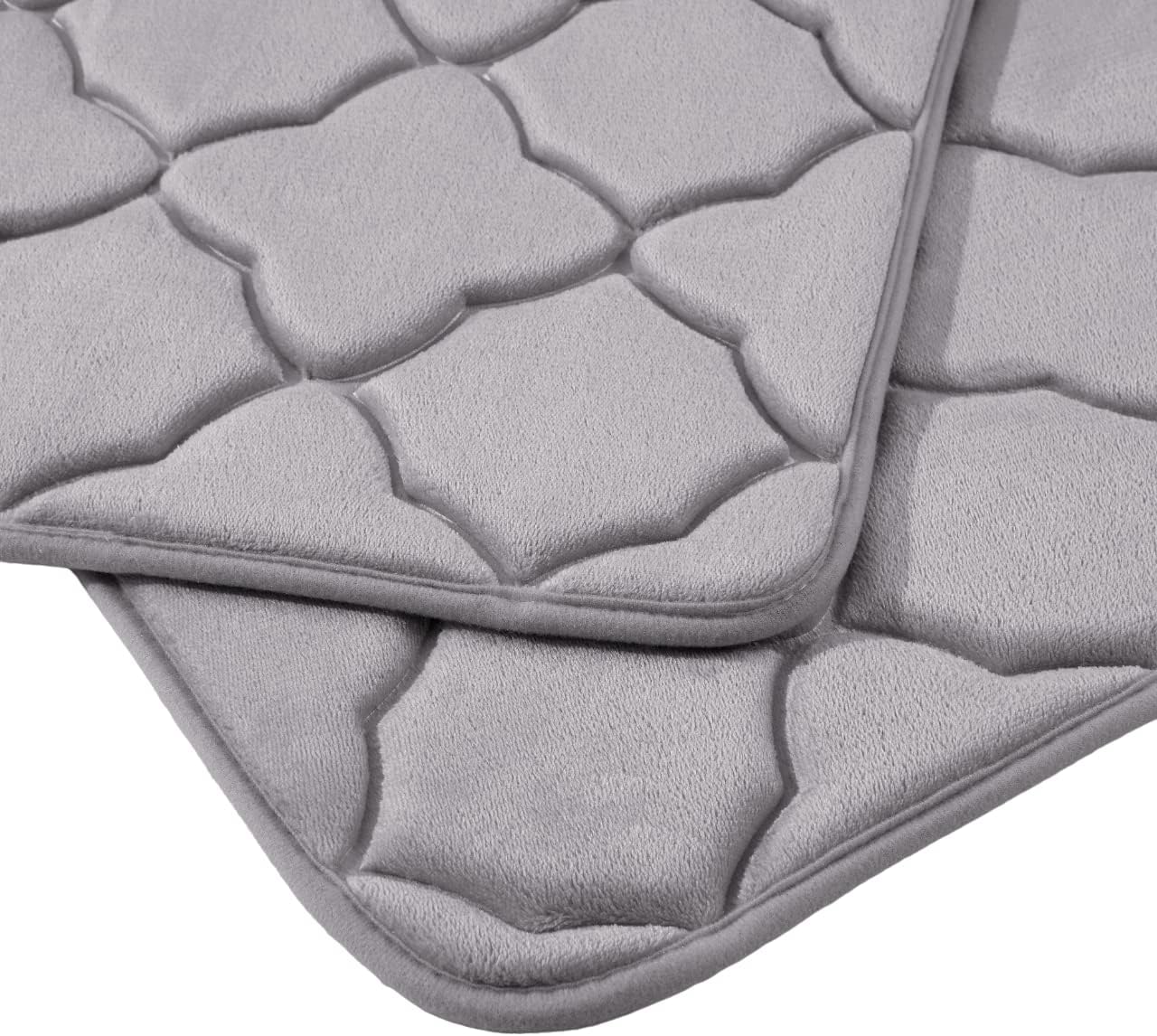 Yafa Home Fashion 2 Piece Geometric Design Embossed Solid Color Memory Foam Soft Bathroom Rug Set Non-Slip PVC Backing (Gray, 2 Piece:20" X 20" + 20"X 32")