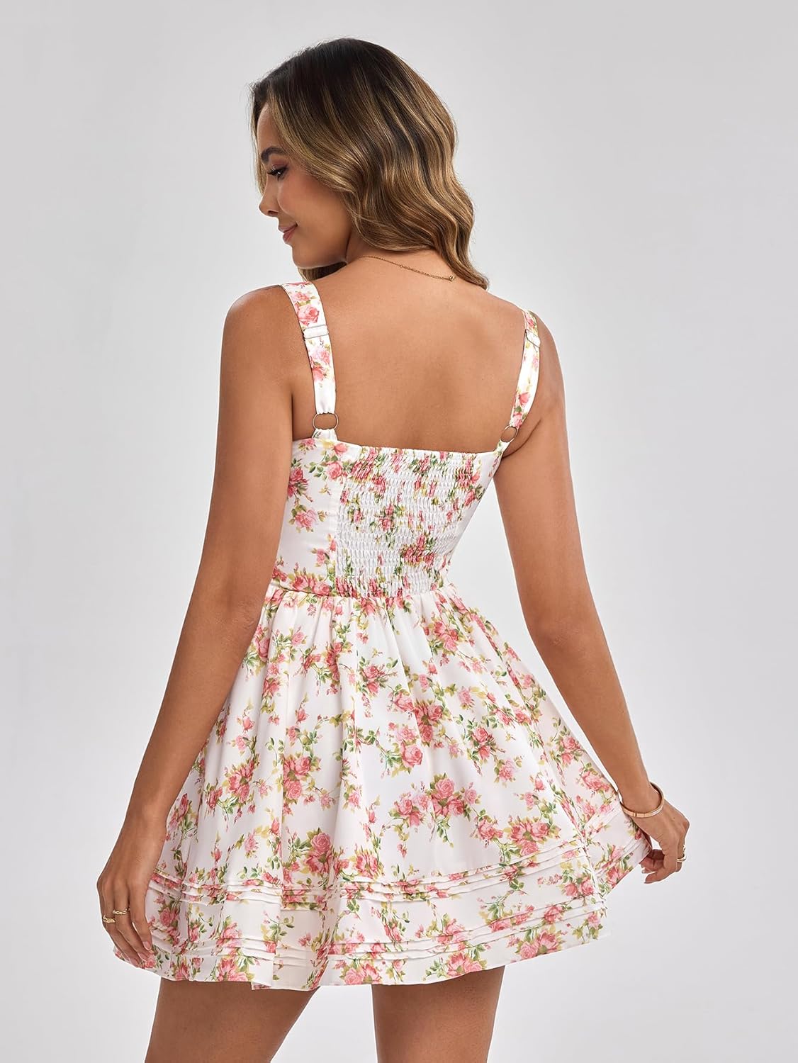 HTZMO Women Summer Casual Square Neck Mini Sundress Corset A Line Flowy Swing Cute Graduation Party Short Dress - Image 2