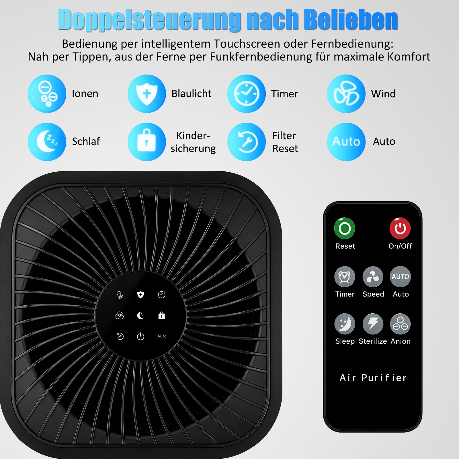 Oczyszczacz powietrza dla alergików CADR 400 m³/h do 160 m², filtr powietrza HEPA Air Purifier w czasie rzeczywistym PM2.5 i wskaźnik temperatury, jonizator, tryb automatyczny, cichy tylko 20 dB