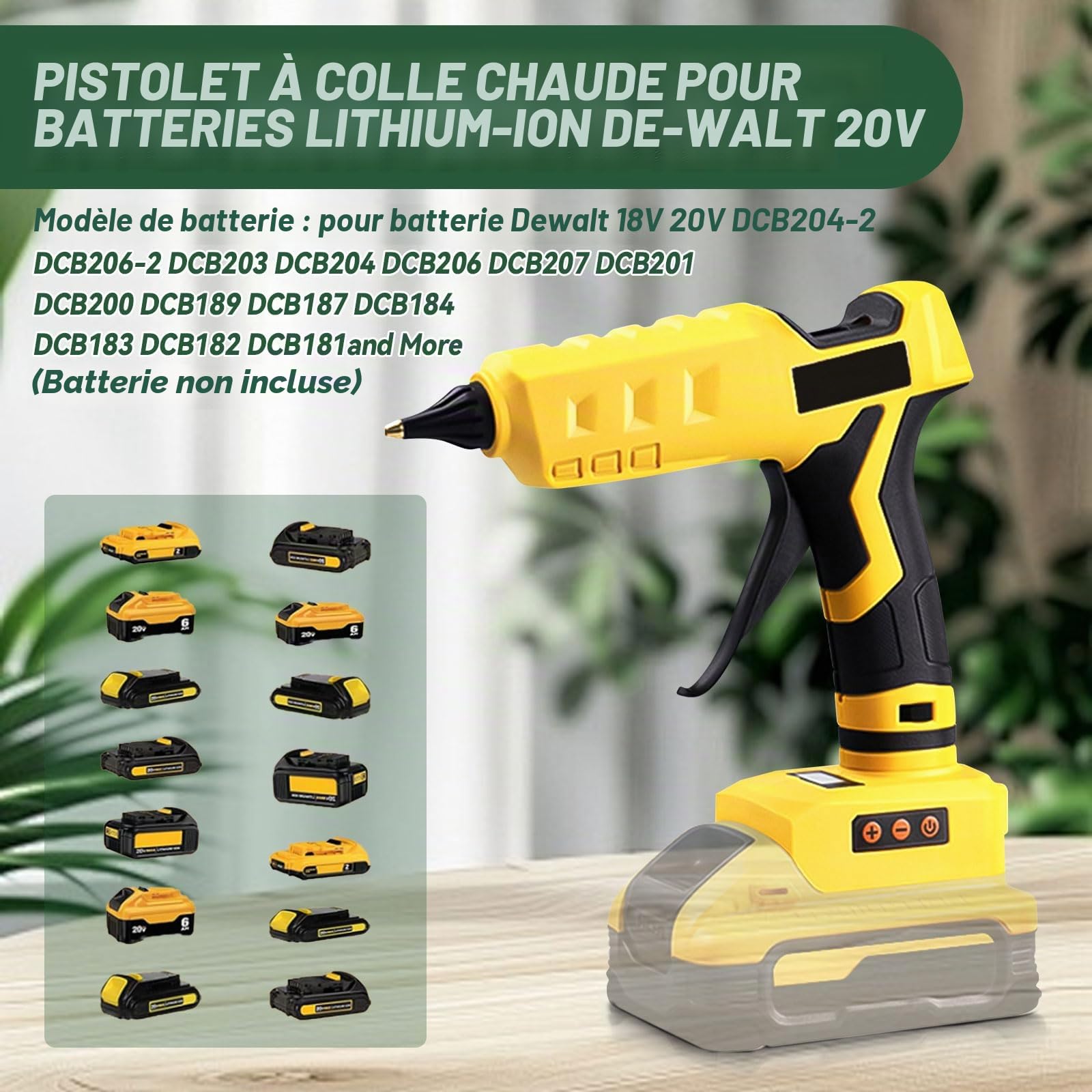 Pistolet à colle chaude Dewalt 18 V/20 V, 100 W - Pistolet électrique portable avec 30 bâtons de colle 11 mm pour réparation d'art et d'artisanat