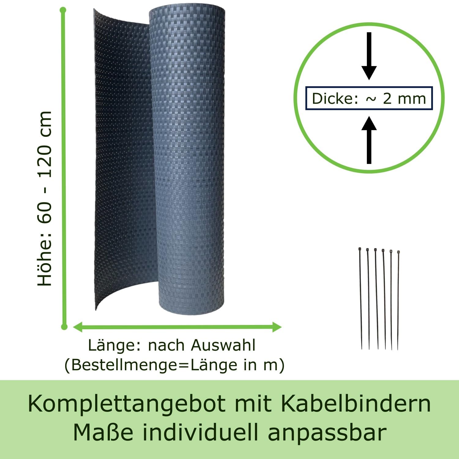 workingHOUSE Balkon Sichtschutz Meterware 120 cm – Polyrattan Balkonverkleidung in Anthrazit, wetterfeste Balkonbespannung & Sichtschutzstreifen