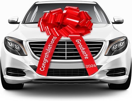 Xuniea 20 Inch Big Graduation Car Bow Congratulations 2026 Giant Large Red Car Bow Ribbon for 2026 Graduation Party & Birthday Gift Decor