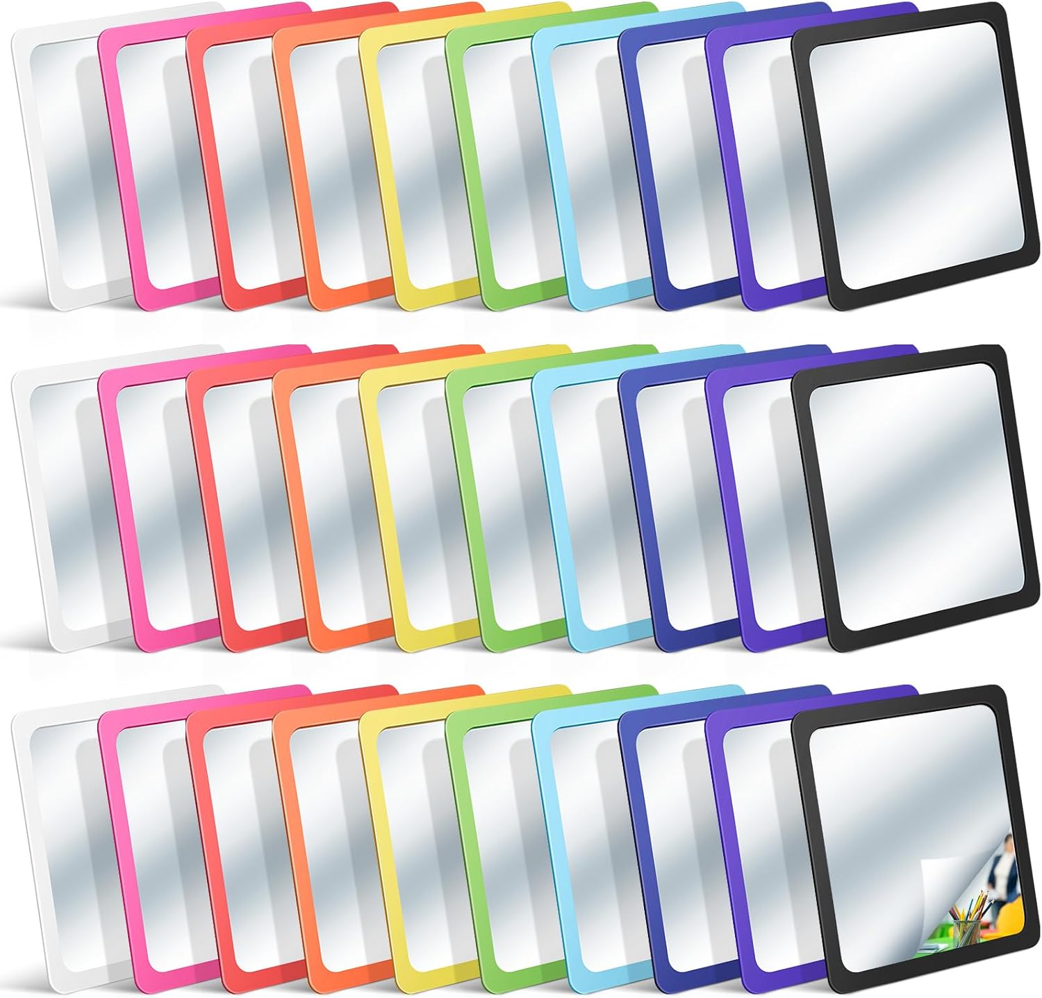 Dandat 30 Pcs Small Mirrors for Kids 6 x 6 Inch Unbreakable Shatter Proof Mirror Acrylic Square Unbroken Reflector for School Classroom Craft DIY Bathroom (Rich Colors)