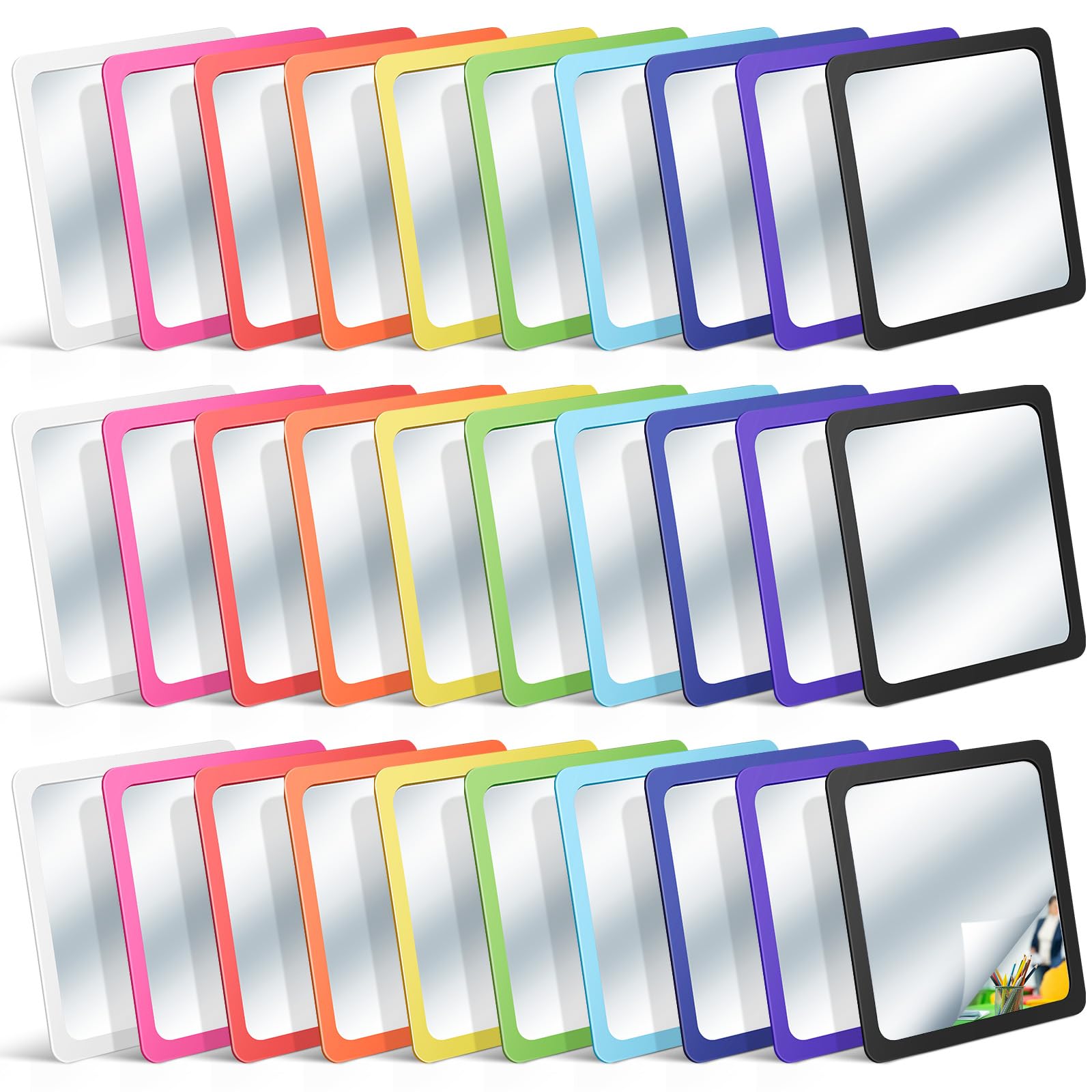 Dandat 30 Pcs 10 Pcs Small Mirrors for Kids 6 x 6 Inch Mirror Unbreakable Shatter Proof Mirror Acrylic Square Unbroken Reflector for School Classroom Craft DIY Bathroom (Rich Colors)