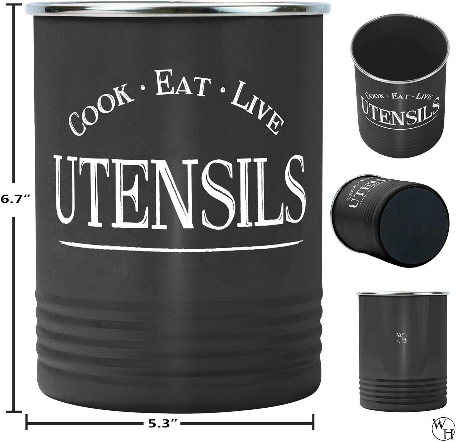 Walford Home Original Kitchen Utensil Holder Crock, Black With Premium Padded Base - Vintage Farmhouse Home Kitchen Decor - Large Kitchen Tool Utensil Storage Caddy Organizer : Home & Kitchen