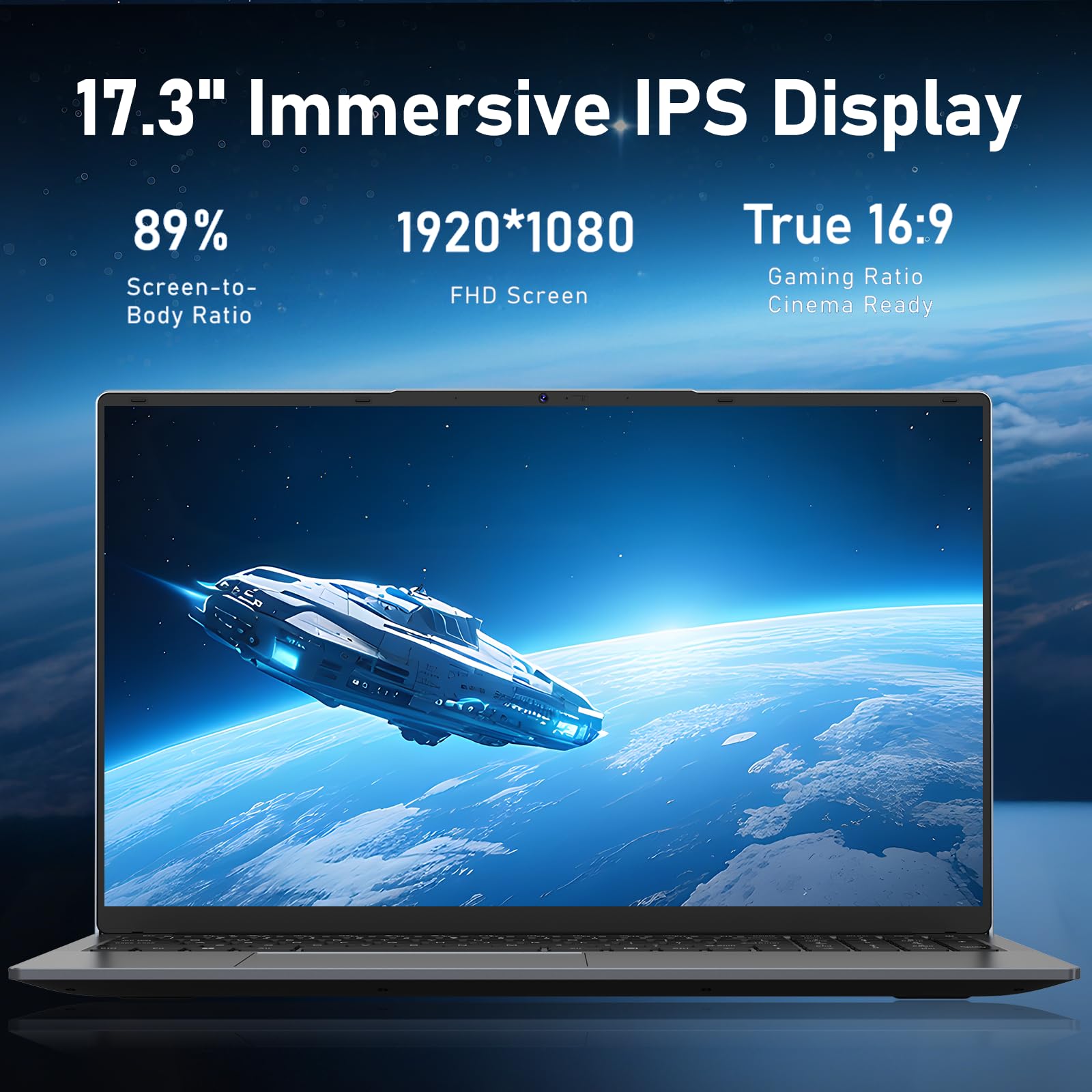 NAIKLULU 17.3 Pollici Computer PC Portatile Processor N150(1.2 a 3.6Ghz), RAM 16GB SSD 1TB PC Portatile Laptop 2025 Notebook, 1920x1200P/Tastiera Completa Retroilluminata/Webcam/Touchpad/6000Mah