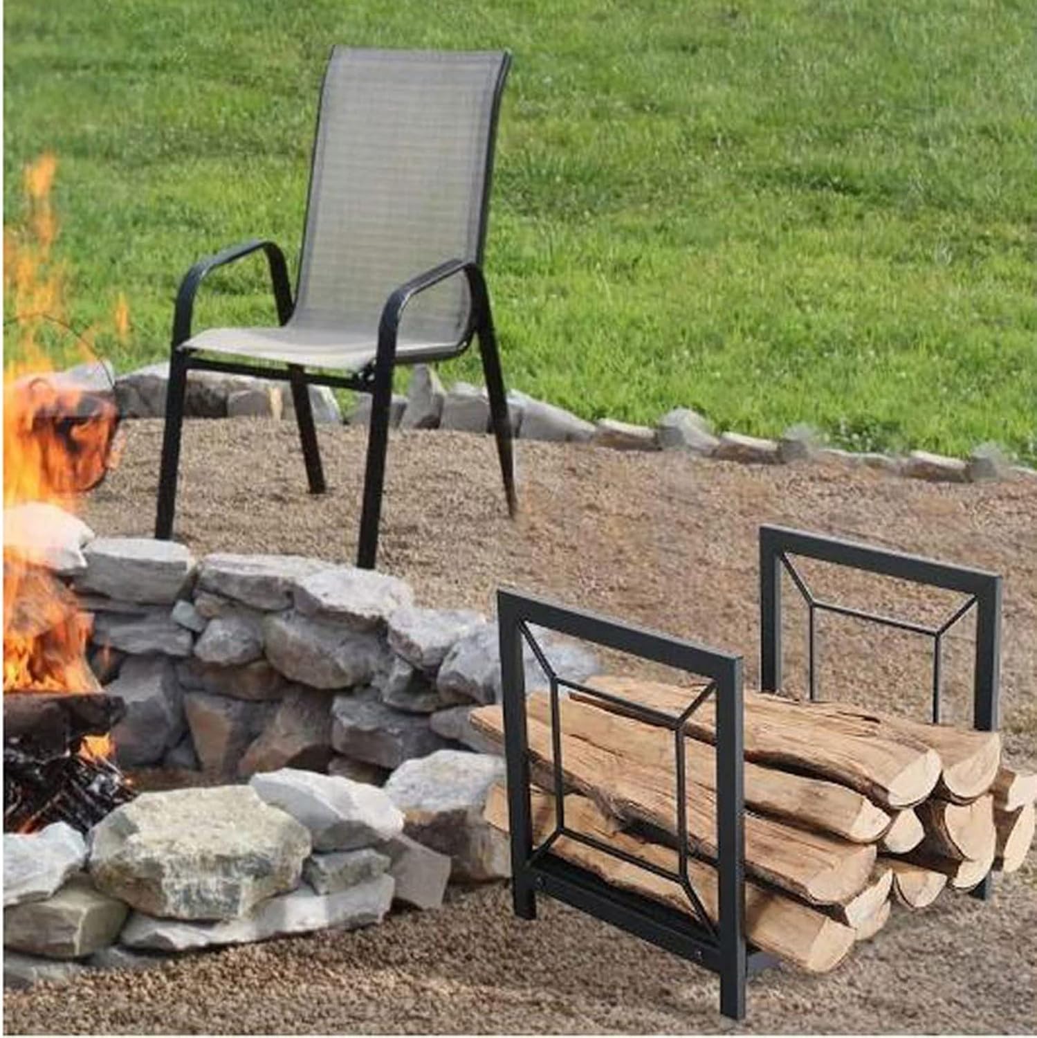 Fireplace Log Holder Indoor and Outdoor Fireplace Firewood Storage Box Metal Firewood Rack Heavy Duty Holder Log Rack Firewood Storage (Color : Black) (Black)