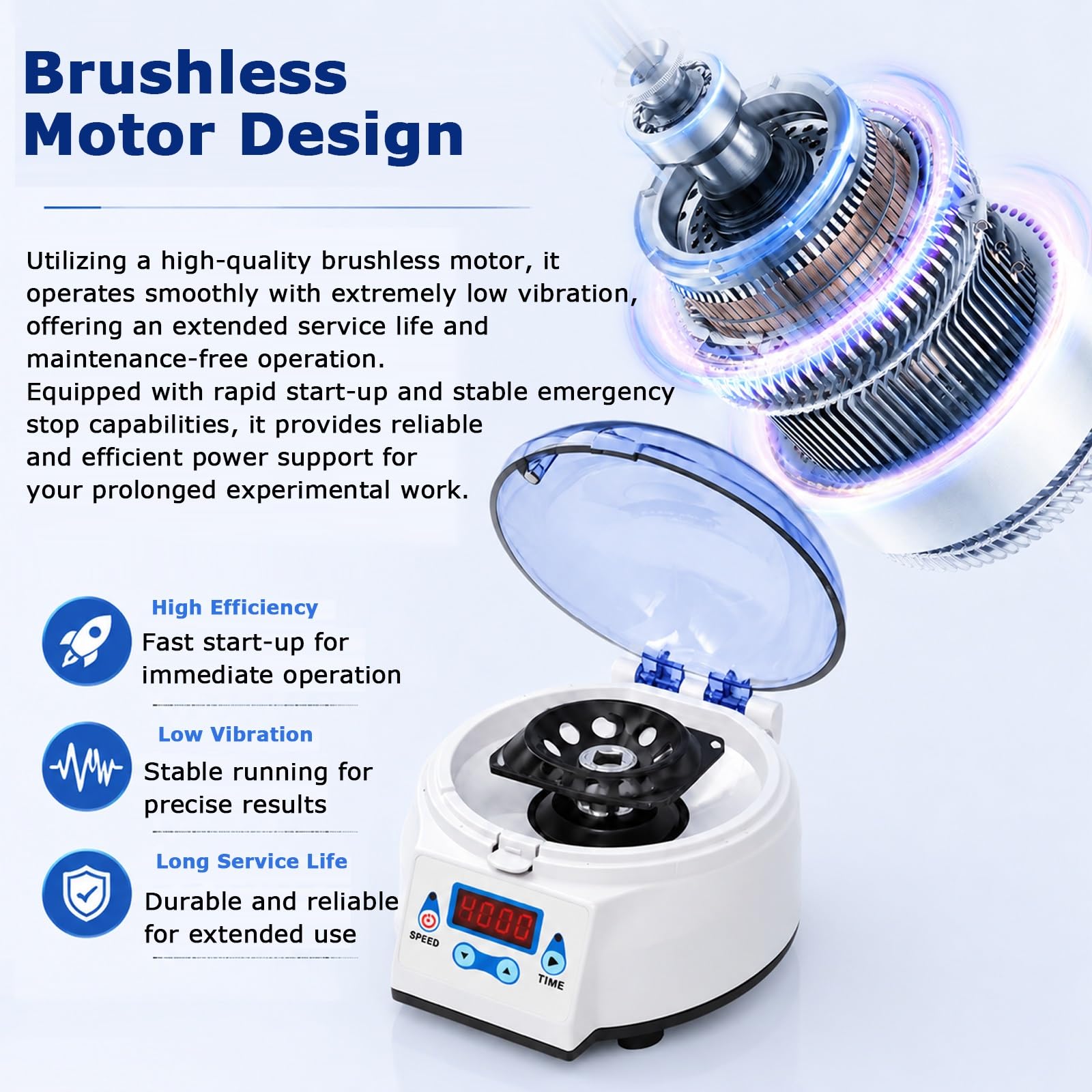 Mini máquina centrífuga Alta estabilidad Velocidad fija Diseño de bajo ruido con rotor intercambiable Adaptación de tubos de varios tamaños for diversas aplicaciones de laboratorio(4000rpm)