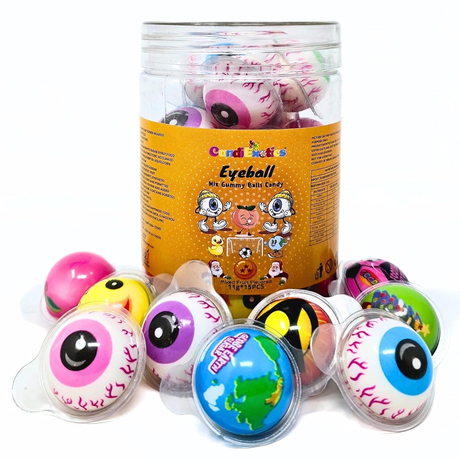 SATASTE 3D Bursting Eyeball Jelly Candy | Halloween Mix Shaped Gummy Balls | Center-Filled Spooky Treats - 30 Pcs, Mix Fruit, 11 Grams