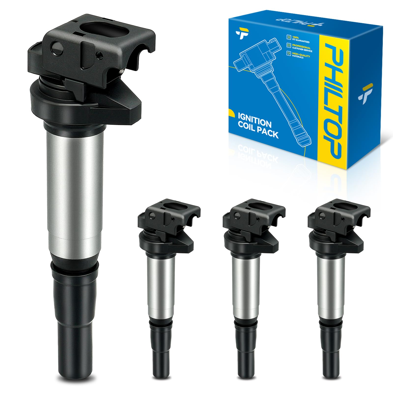 PHILTOP 4-Pack Ignition Coil UF598 Fit for Mini Cooper Cooper Countryman | Mini Cooper 2007-2013 1.6L/1.6T, Cooper Countryman 2011-2016 1.6T, Cooper Paceman 2013-2016 1.6T