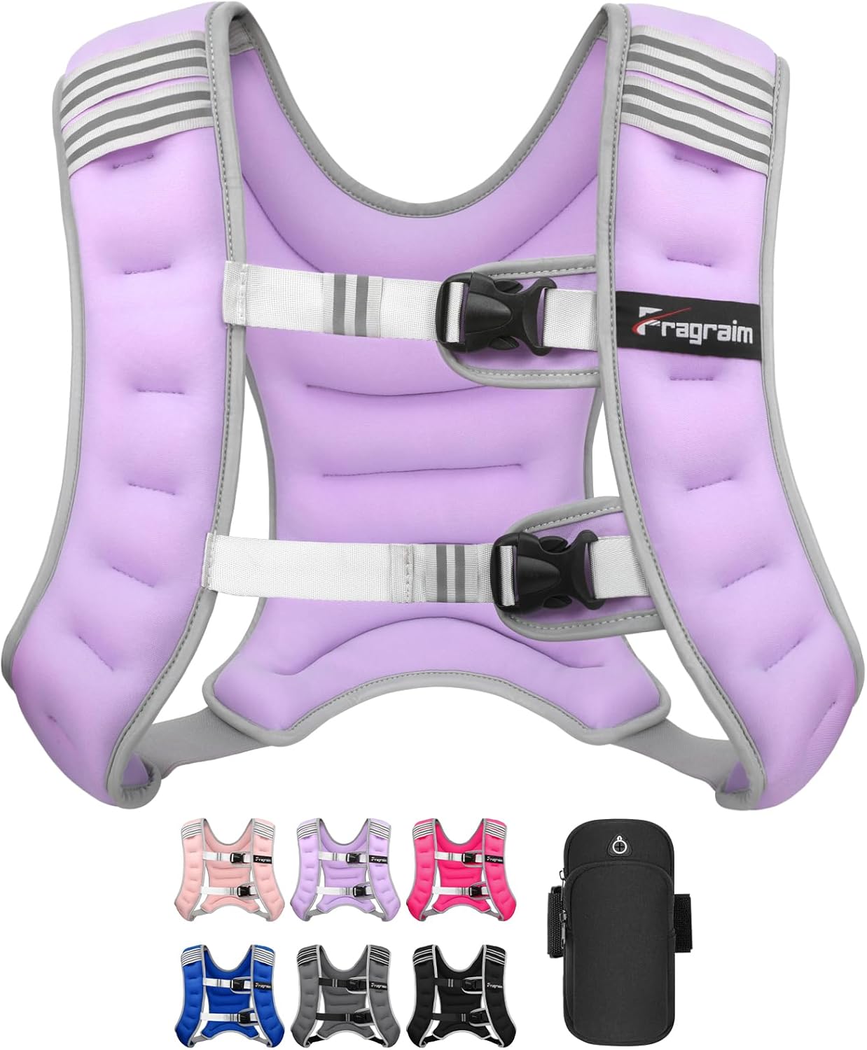 Fragraim Weighted Vest for Women Men - 8lb/10lb/12lb/16lb/22lb/25lb/30lb Weight Vest with Reflective Stripe, Detachable Phone Pouch, Ideal for Walking, Strength Training, Running, Workout, Cardio 22 lb Purple