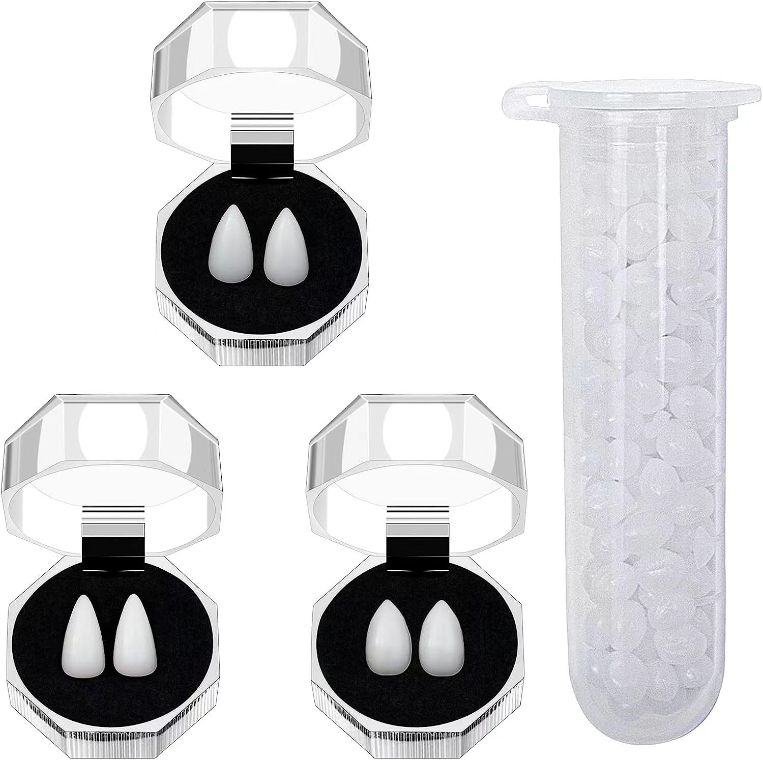 3 Pairs Halloween Vampire False Teeth, 3 Sizes Halloween Decorative Teeth (13mm, 15mm, 17mm) Halloween Party Cosplay Props