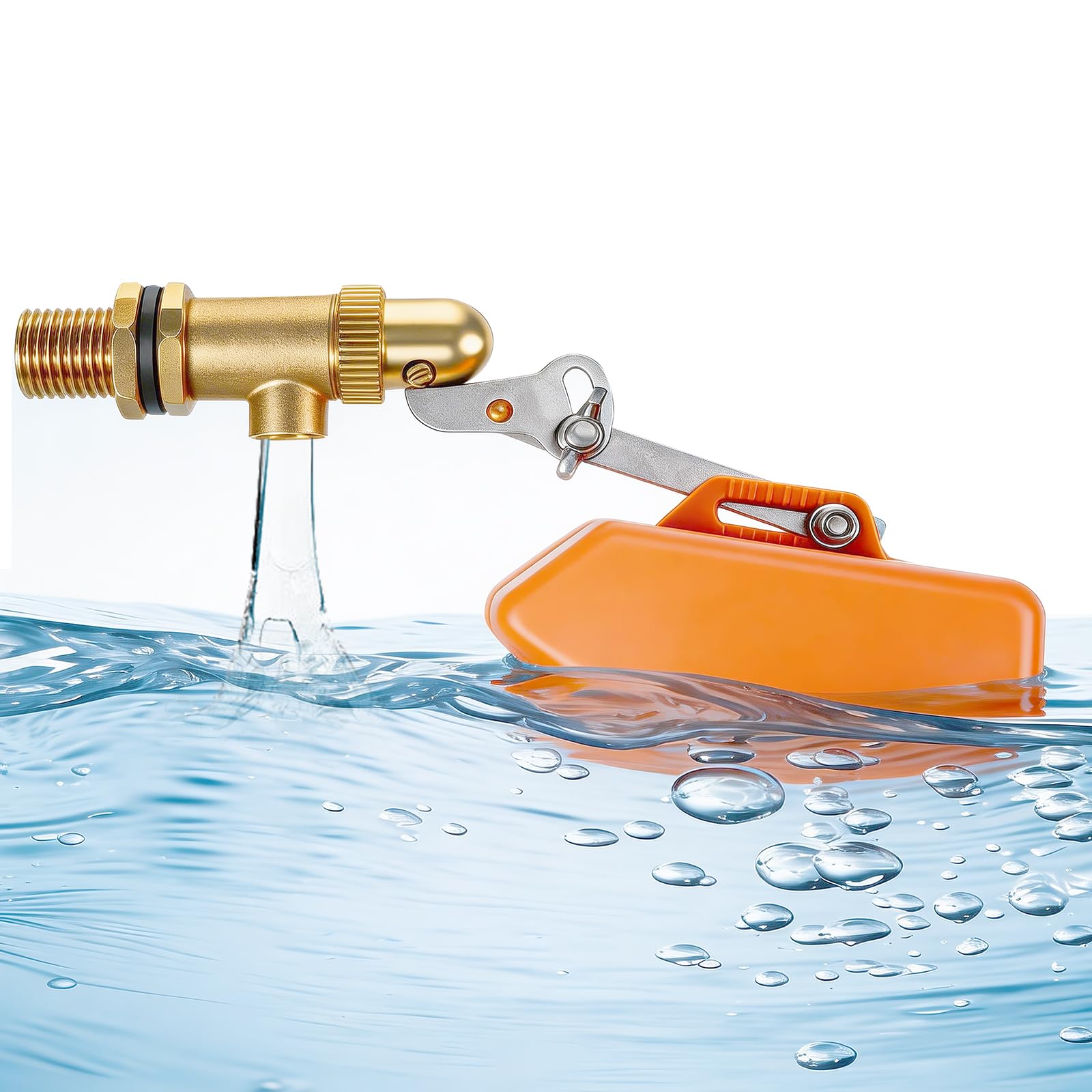 3/4" Schwimmerventil Aus Messing 3/4 Zoll Ventil mit Schwimmer mit verstellbarem Arm Auto Fill Feed Befeuchter Für Automatische Viehtränken Wassertank Aquarien (Orange)