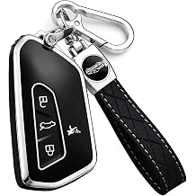 Key Fob Cover for VW with Keychain, Premium TPU Key Fob Case Compatible with Volkswagen Atlas Cross Sport Tiguan Golf GTI MK8 ID4 Remote Start Protector 4 Buttons Black