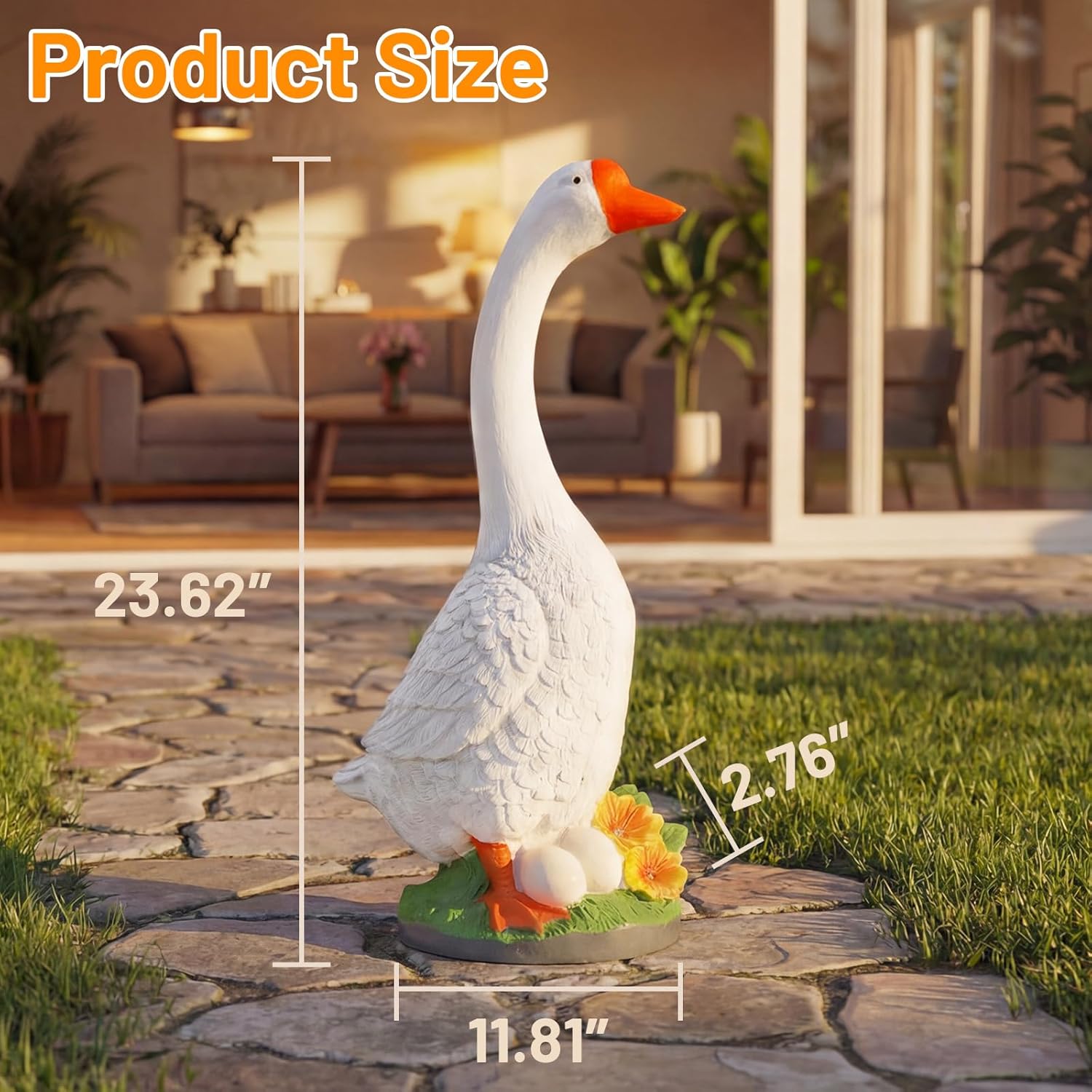 23 inch Porch Goose, Large Porch Goose Statue, Brighten Your Outdoor Space, Enhance Your Porch, Balcony, Lawn, Yard and Garden Decoration, Unique Housewarming Gift