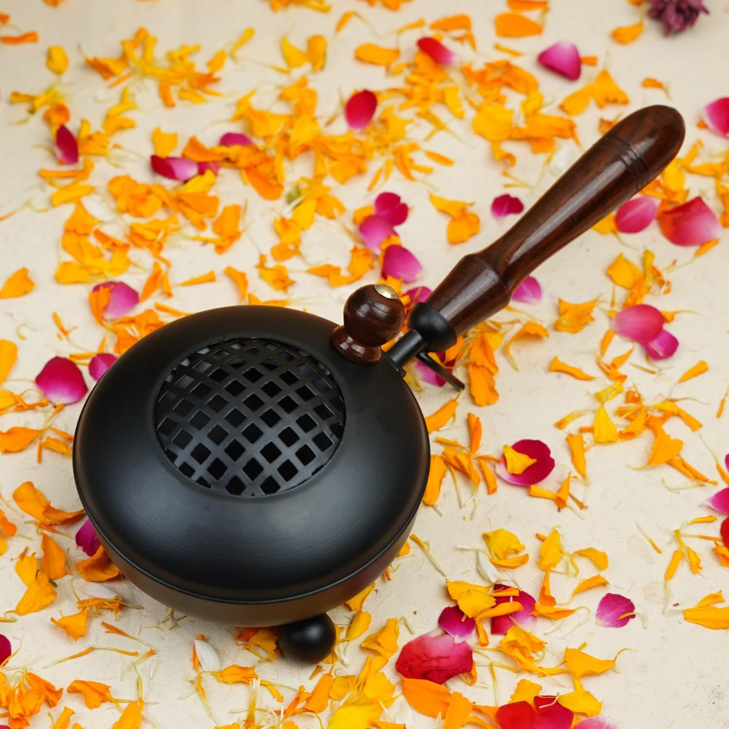 Dhoop Holder Incense Burner Loban Dani Metal Dhoop Dani Dhuni Stand for Home, Office & Temple Pooja (Black, Round, 4.4" 11.4 cms Diameter)