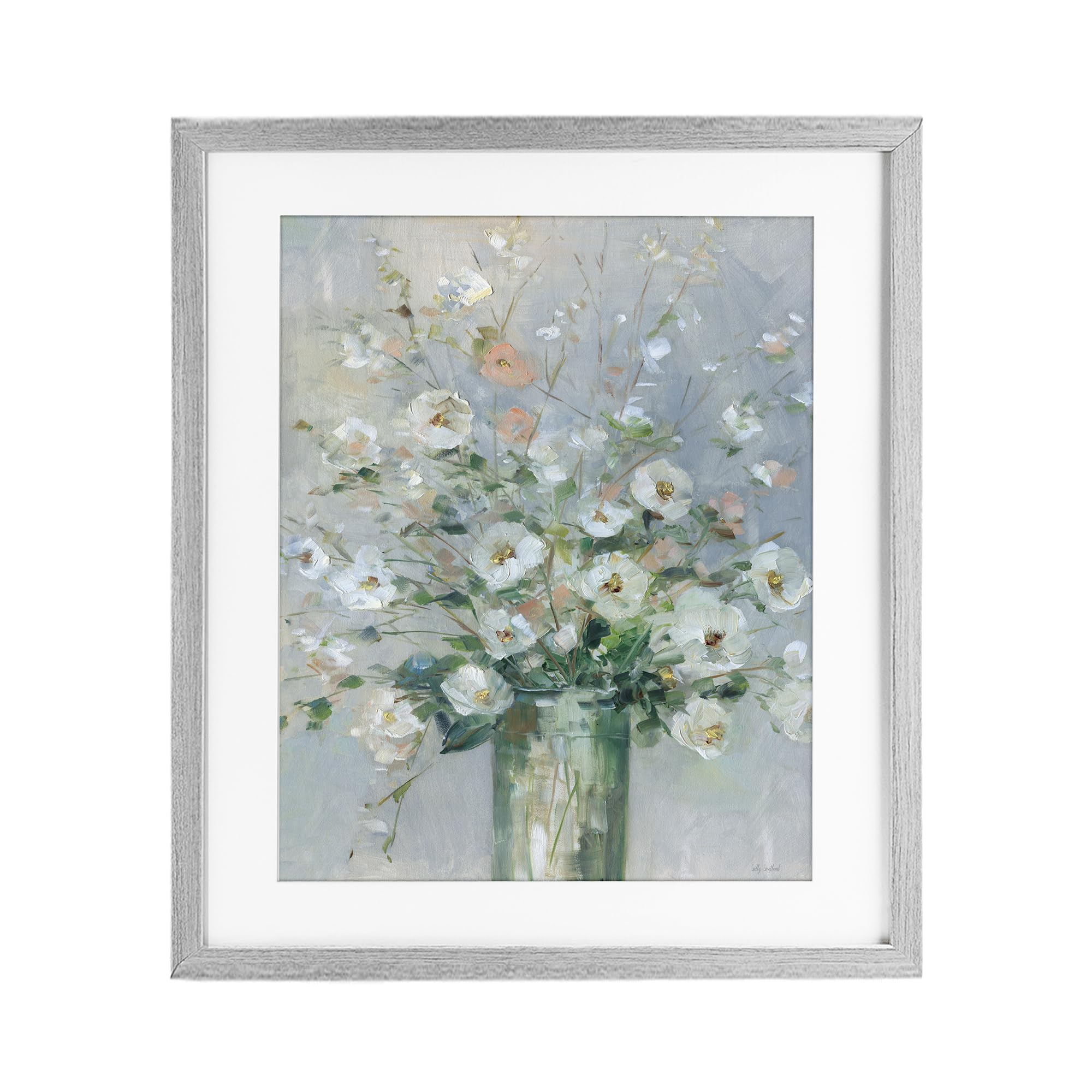 Stupell Industries Farmhouse Gray (Textured) 'Delicate White Blossoms Impression'| Framed Print Under Glass