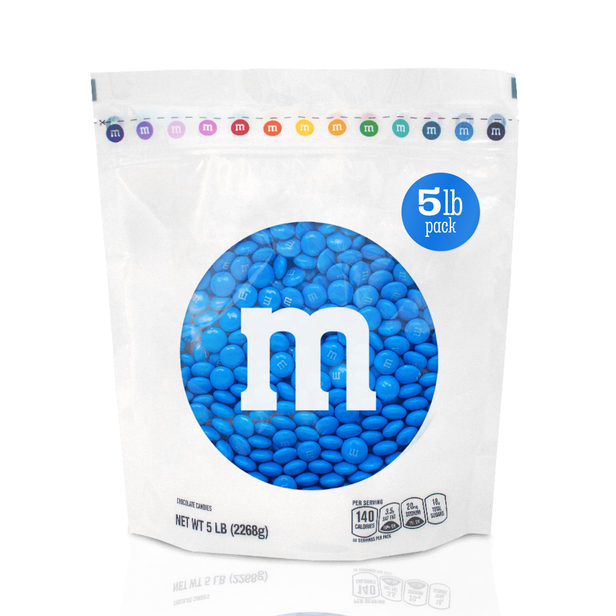 M&M’S WORLD Blue Candy Bulk - Milk Chocolate Candy, 5 lbs Resealable Pack for Graduation, Wedding, 4th of July, Birthdays, Party Favors, Boy Baby Showers, Gender Reveal Ideas, Easter and more